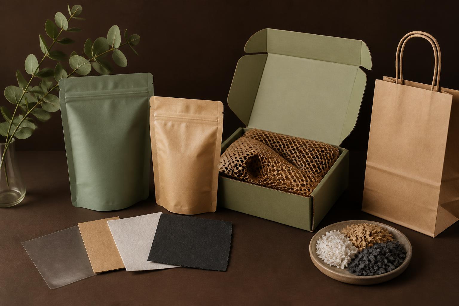 Recyclable pouches, a mailer box and paper packaging